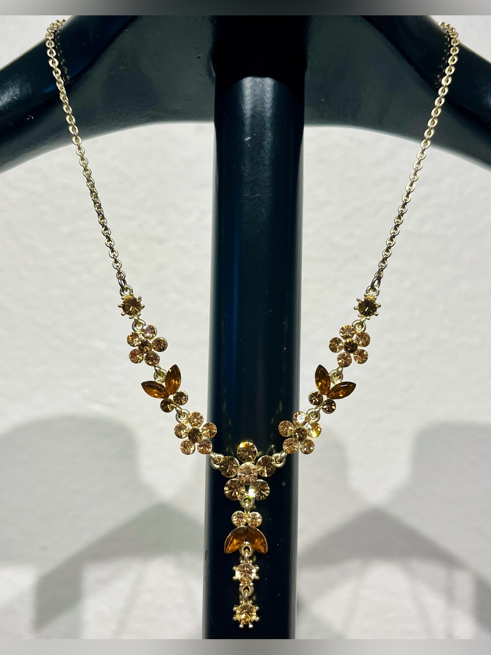 Vintage VCLM Gold-Tone Floral Crystal Y-Necklace